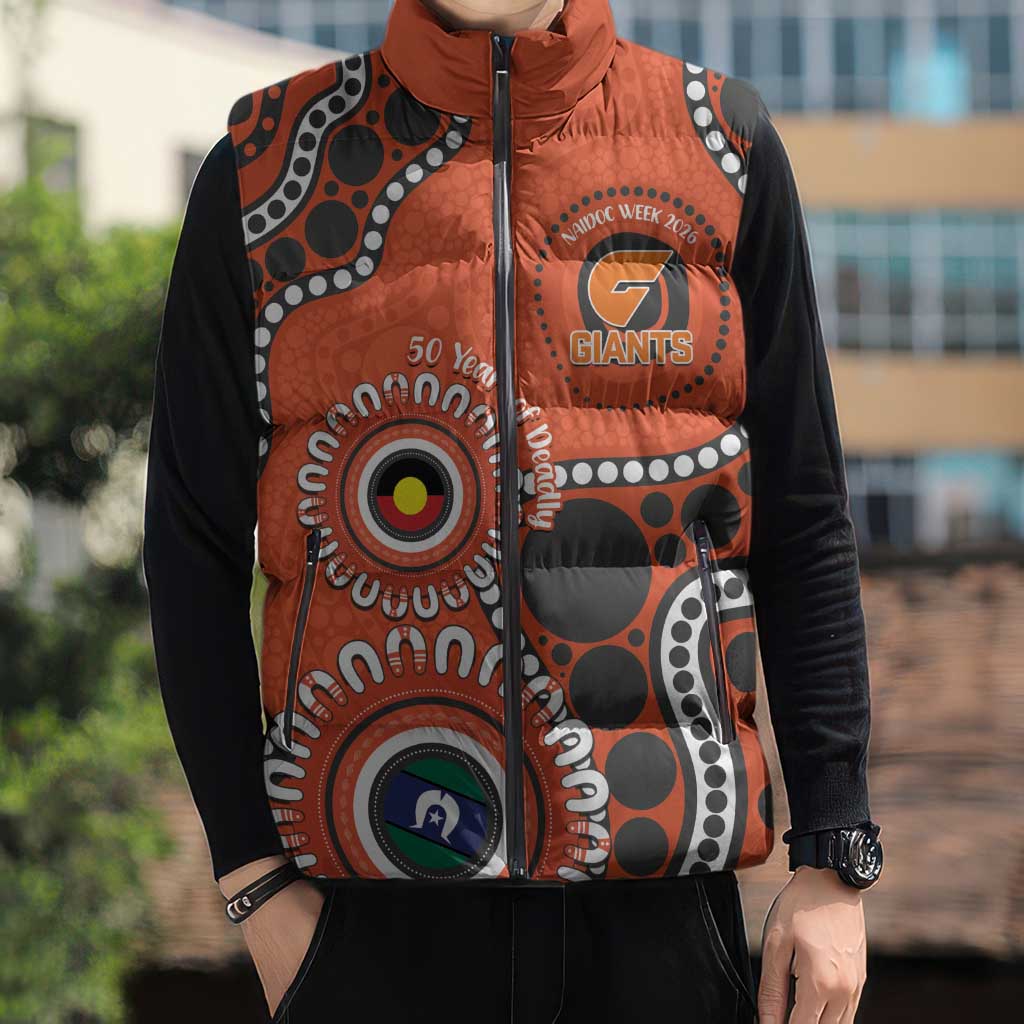 Giants NAIDOC 2026 Personalised Sleeveless Puffer Jacket 50 Years of Deadly Aboriginal Art