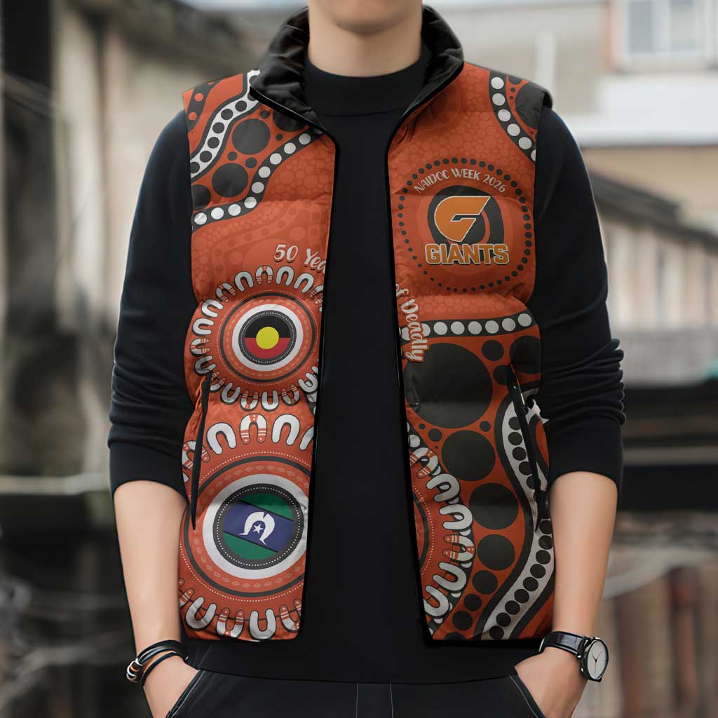 Giants NAIDOC 2026 Personalised Sleeveless Puffer Jacket 50 Years of Deadly Aboriginal Art