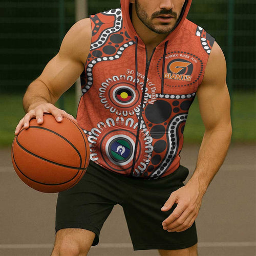 Giants NAIDOC 2026 Personalised Sleeveless Zip Hoodie 50 Years of Deadly Aboriginal Art