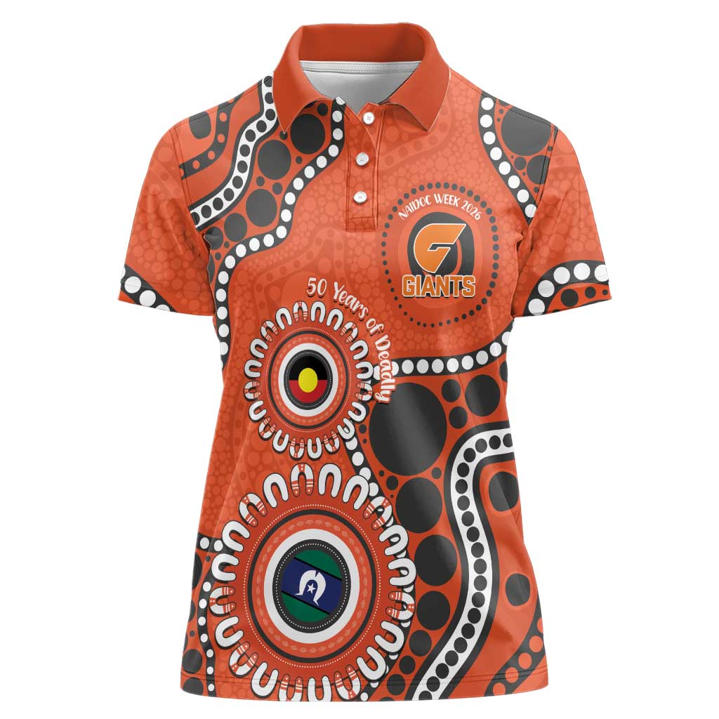Giants NAIDOC 2026 Personalised Women Polo Shirt 50 Years of Deadly Aboriginal Art