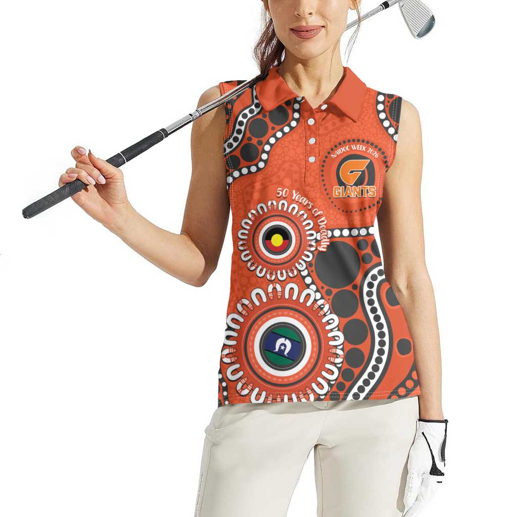 Giants NAIDOC 2026 Personalised Women Sleeveless Polo Shirt 50 Years of Deadly Aboriginal Art