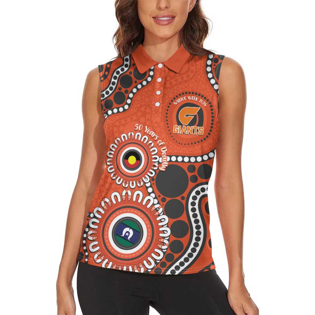 Giants NAIDOC 2026 Personalised Women Sleeveless Polo Shirt 50 Years of Deadly Aboriginal Art