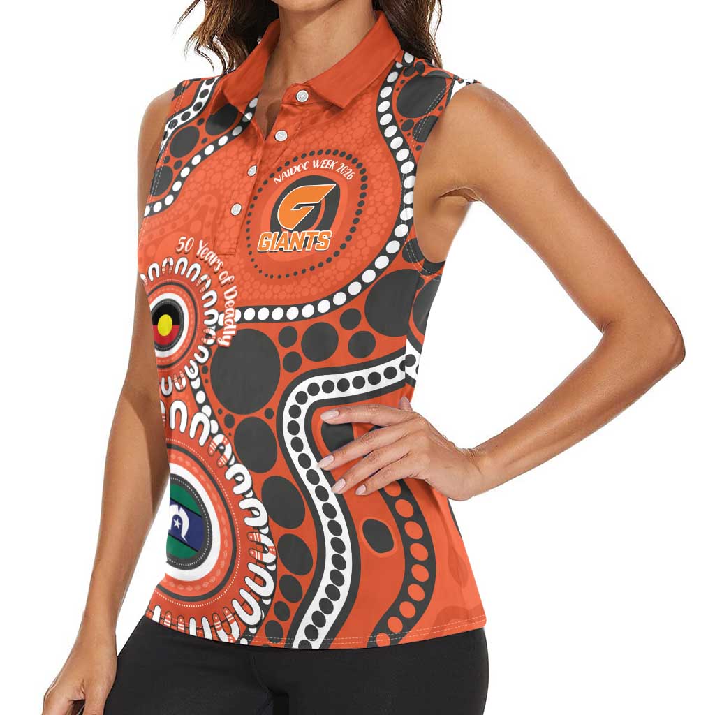 Giants NAIDOC 2026 Personalised Women Sleeveless Polo Shirt 50 Years of Deadly Aboriginal Art