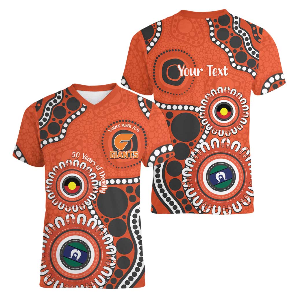Giants NAIDOC 2026 Personalised Women V-Neck T-Shirt 50 Years of Deadly Aboriginal Art