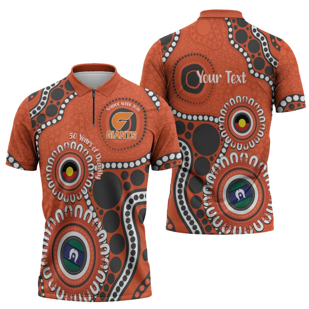 Giants NAIDOC 2026 Personalised Zipper Polo Shirt 50 Years of Deadly Aboriginal Art