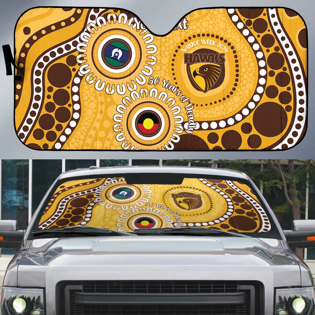 Hawthorn NAIDOC 2026 Personalised Auto Sun Shade 50 Years of Deadly Aboriginal Art