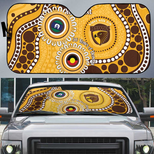 Hawthorn NAIDOC 2026 Personalised Auto Sun Shade 50 Years of Deadly Aboriginal Art