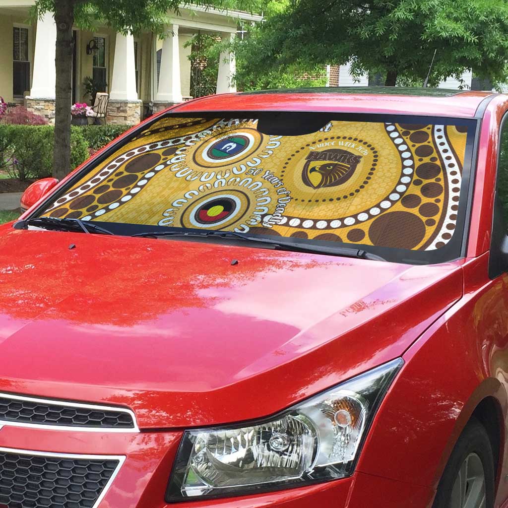 Hawthorn NAIDOC 2026 Personalised Auto Sun Shade 50 Years of Deadly Aboriginal Art