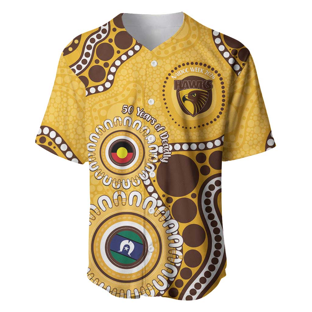 Hawthorn NAIDOC 2026 Personalised Baseball Jersey 50 Years of Deadly Aboriginal Art