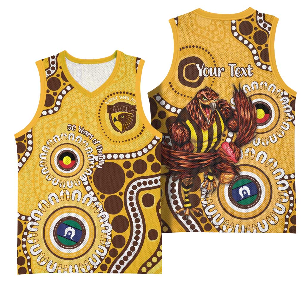 Hawthorn NAIDOC 2026 Personalised Basketball Jersey 50 Years of Deadly Aboriginal Art