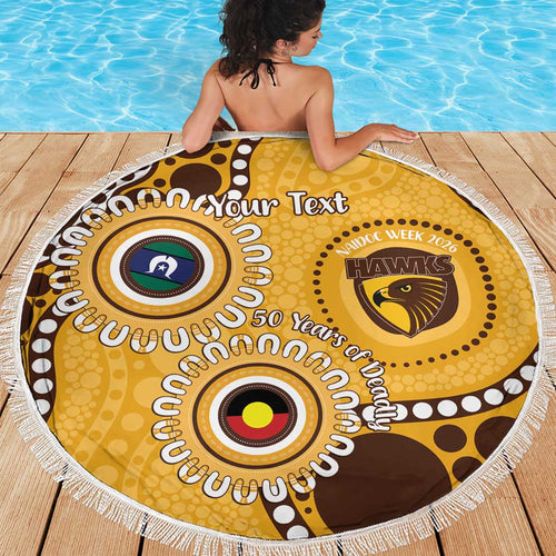 Hawthorn NAIDOC 2026 Personalised Beach Blanket 50 Years of Deadly Aboriginal Art