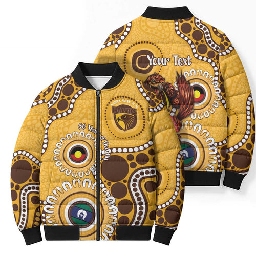 Hawthorn NAIDOC 2026 Personalised Bomber Puffer Jacket 50 Years of Deadly Aboriginal Art