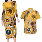 Hawthorn NAIDOC 2026 Personalised Couples Matching Long Sleeve Bodycon Dress and Hawaiian Shirt 50 Years of Deadly Aboriginal Art