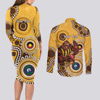 Hawthorn NAIDOC 2026 Personalised Couples Matching Long Sleeve Bodycon Dress and Long Sleeve Button Shirt 50 Years of Deadly Aboriginal Art