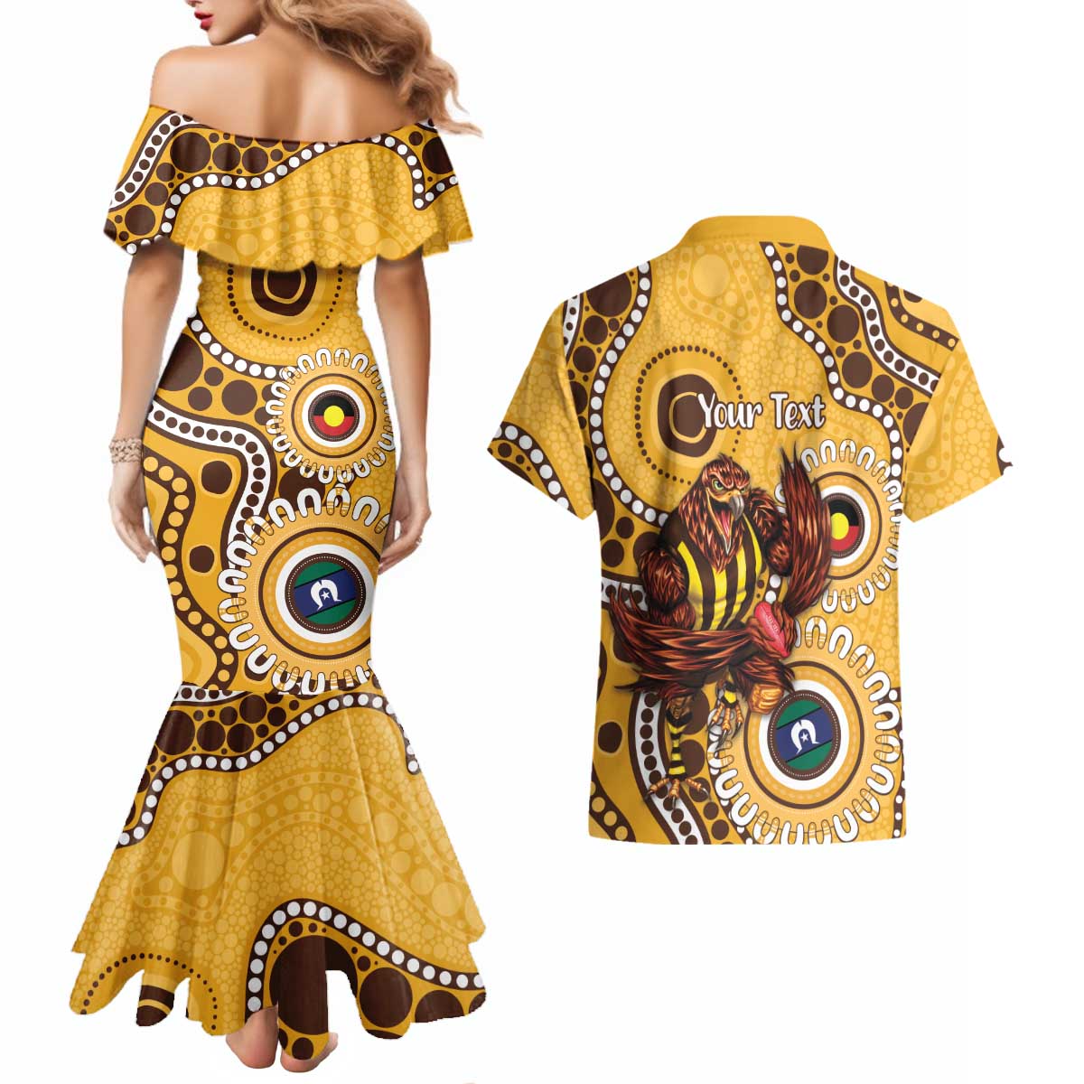 Hawthorn NAIDOC 2026 Personalised Couples Matching Mermaid Dress and Hawaiian Shirt 50 Years of Deadly Aboriginal Art