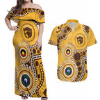 Hawthorn NAIDOC 2026 Personalised Couples Matching Off Shoulder Maxi Dress and Hawaiian Shirt 50 Years of Deadly Aboriginal Art