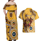 Hawthorn NAIDOC 2026 Personalised Couples Matching Off Shoulder Maxi Dress and Hawaiian Shirt 50 Years of Deadly Aboriginal Art