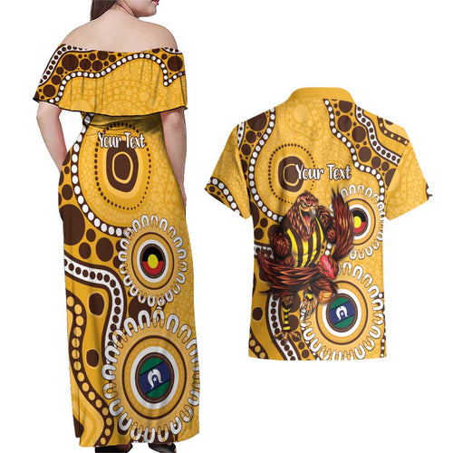 Hawthorn NAIDOC 2026 Personalised Couples Matching Off Shoulder Maxi Dress and Hawaiian Shirt 50 Years of Deadly Aboriginal Art