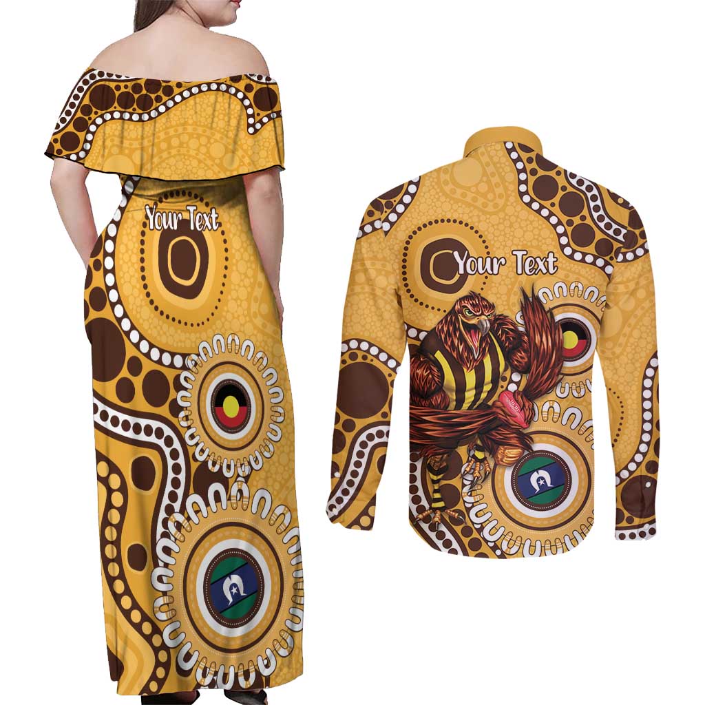 Hawthorn NAIDOC 2026 Personalised Couples Matching Off Shoulder Maxi Dress and Long Sleeve Button Shirt 50 Years of Deadly Aboriginal Art