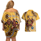 Hawthorn NAIDOC 2026 Personalised Couples Matching Off Shoulder Short Dress and Hawaiian Shirt 50 Years of Deadly Aboriginal Art