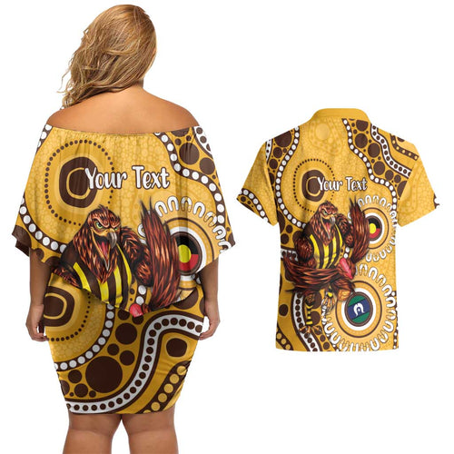 Hawthorn NAIDOC 2026 Personalised Couples Matching Off Shoulder Short Dress and Hawaiian Shirt 50 Years of Deadly Aboriginal Art