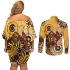 Hawthorn NAIDOC 2026 Personalised Couples Matching Off Shoulder Short Dress and Long Sleeve Button Shirt 50 Years of Deadly Aboriginal Art