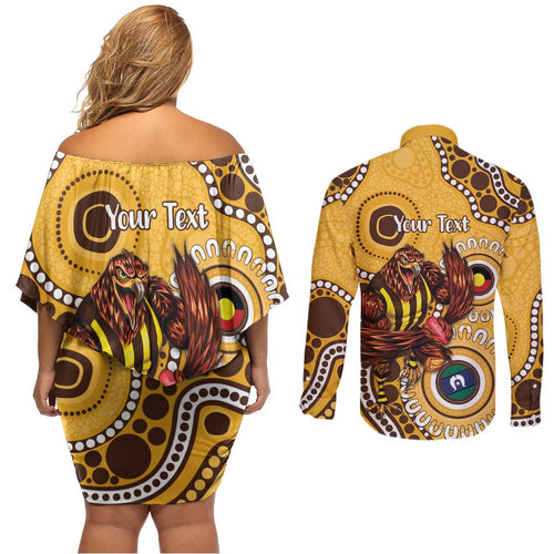 Hawthorn NAIDOC 2026 Personalised Couples Matching Off Shoulder Short Dress and Long Sleeve Button Shirt 50 Years of Deadly Aboriginal Art