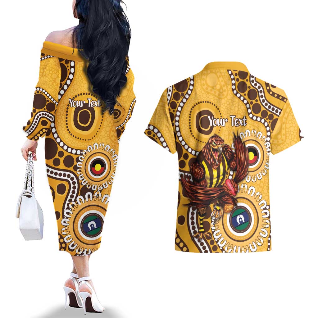Hawthorn NAIDOC 2026 Personalised Couples Matching Off The Shoulder Long Sleeve Dress and Hawaiian Shirt 50 Years of Deadly Aboriginal Art