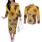 Hawthorn NAIDOC 2026 Personalised Couples Matching Off The Shoulder Long Sleeve Dress and Long Sleeve Button Shirt 50 Years of Deadly Aboriginal Art