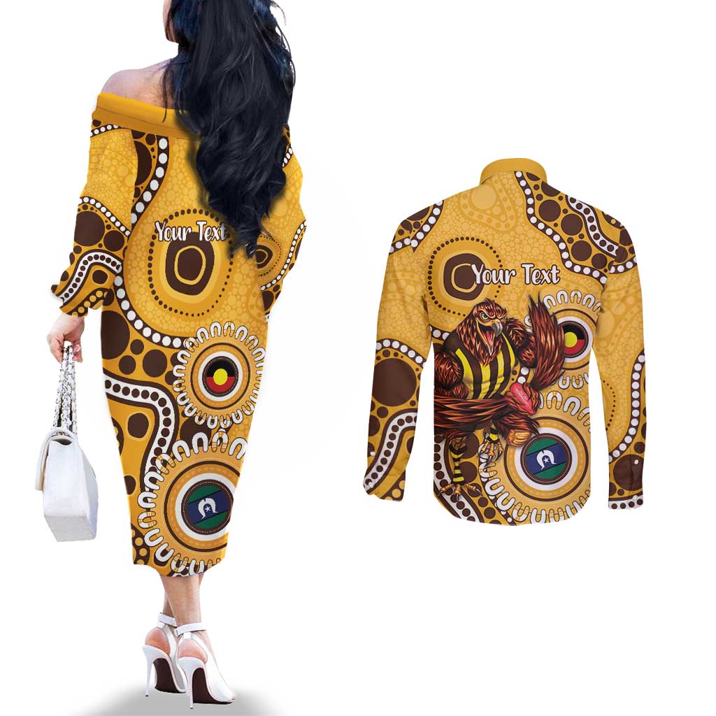 Hawthorn NAIDOC 2026 Personalised Couples Matching Off The Shoulder Long Sleeve Dress and Long Sleeve Button Shirt 50 Years of Deadly Aboriginal Art