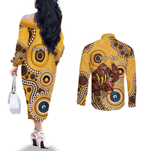 Hawthorn NAIDOC 2026 Personalised Couples Matching Off The Shoulder Long Sleeve Dress and Long Sleeve Button Shirt 50 Years of Deadly Aboriginal Art