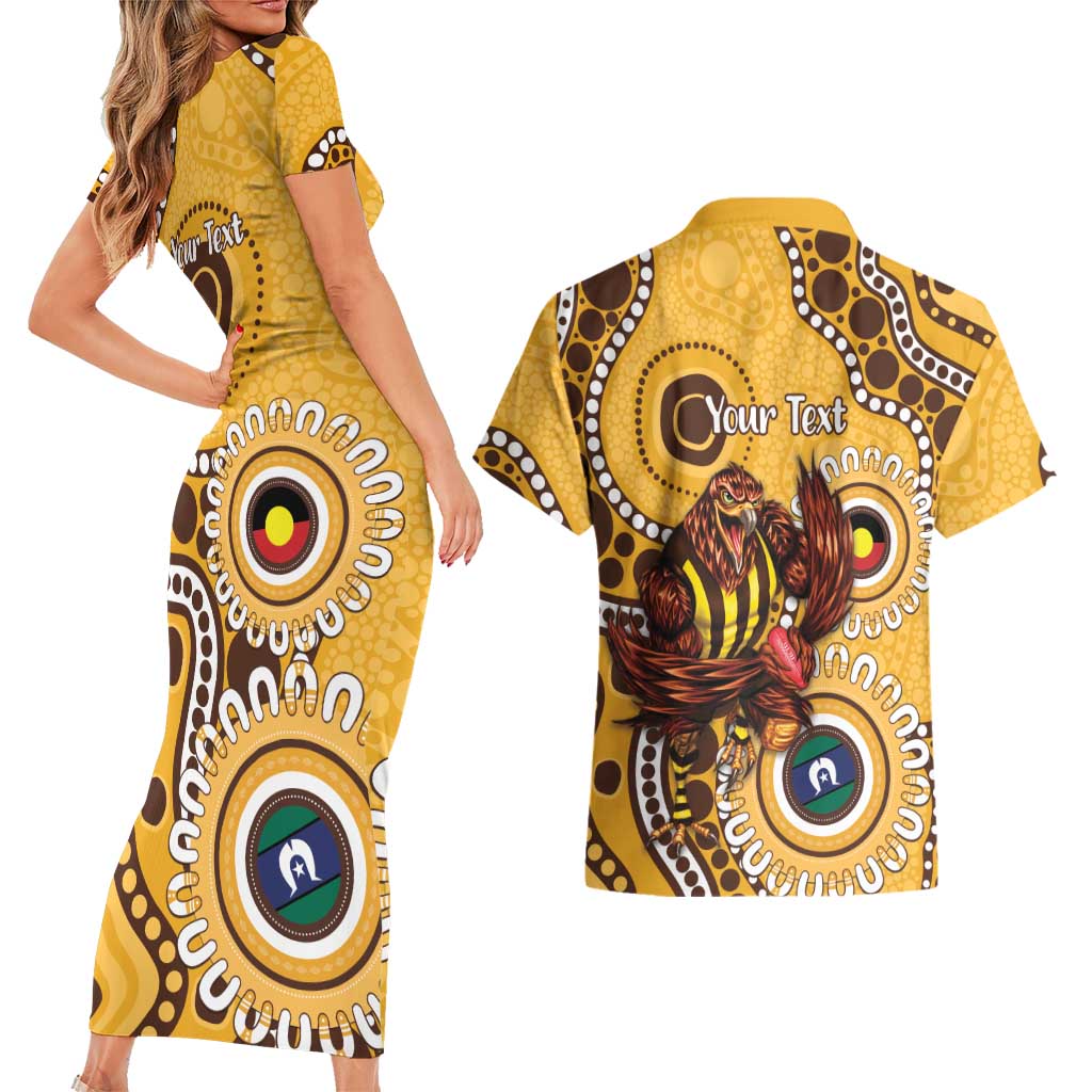 Hawthorn NAIDOC 2026 Personalised Couples Matching Short Sleeve Bodycon Dress and Hawaiian Shirt 50 Years of Deadly Aboriginal Art