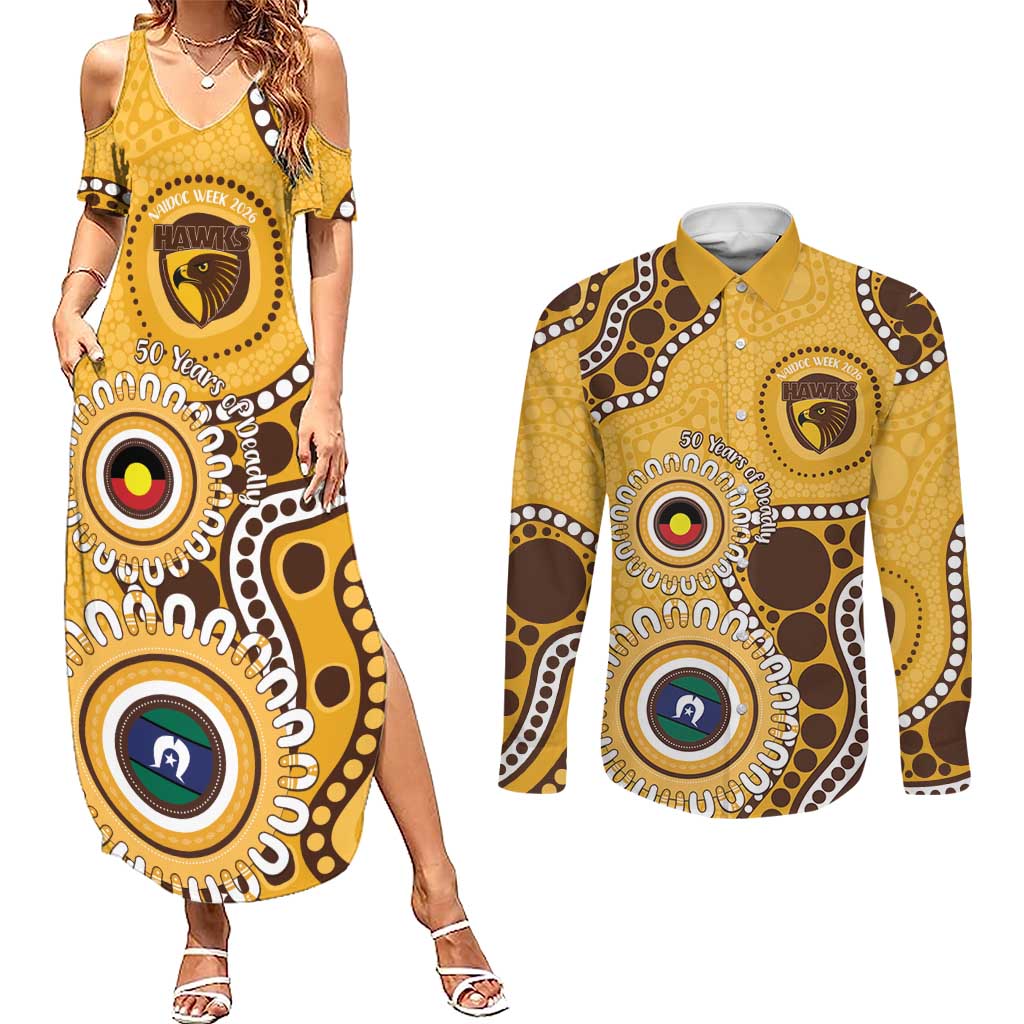 Hawthorn NAIDOC 2026 Personalised Couples Matching Summer Maxi Dress and Long Sleeve Button Shirt 50 Years of Deadly Aboriginal Art