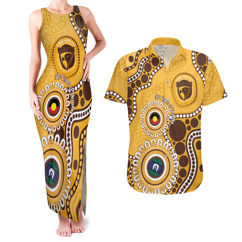 Hawthorn NAIDOC 2026 Personalised Couples Matching Tank Maxi Dress and Hawaiian Shirt 50 Years of Deadly Aboriginal Art