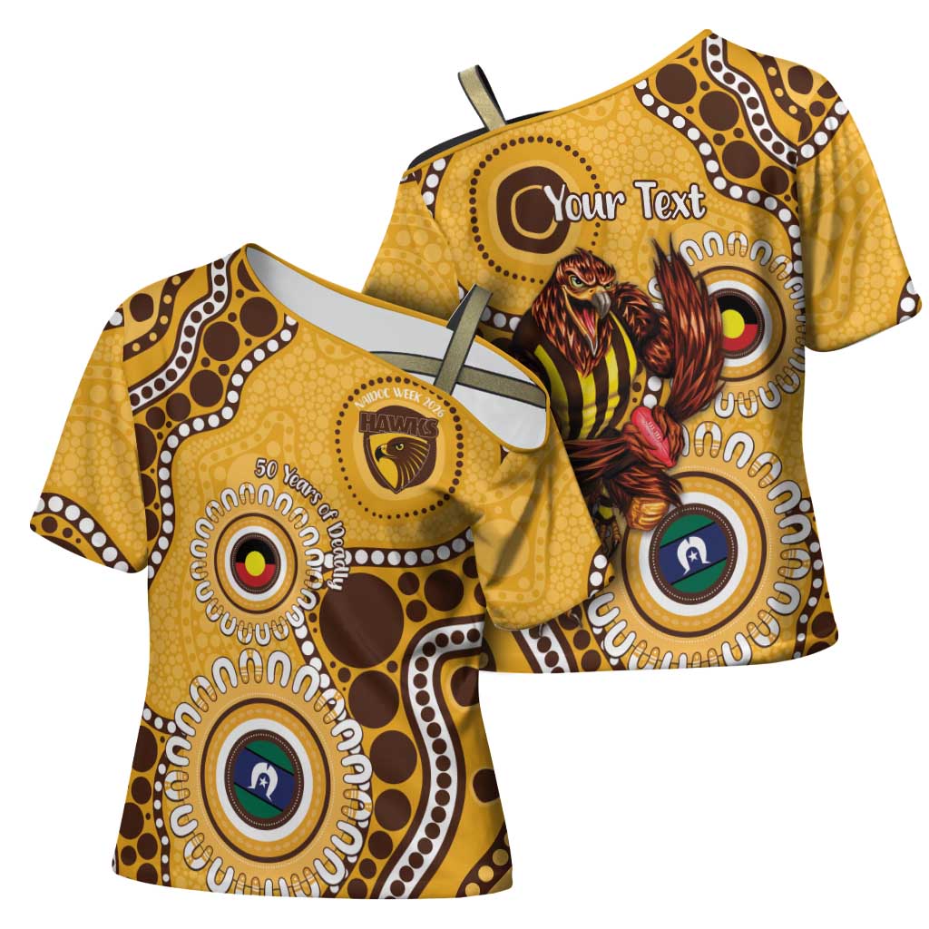Hawthorn NAIDOC 2026 Personalised Cross Shoulder Shirt 50 Years of Deadly Aboriginal Art