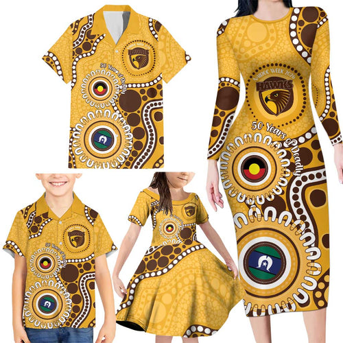 Hawthorn NAIDOC 2026 Personalised Family Matching Long Sleeve Bodycon Dress and Hawaiian Shirt 50 Years of Deadly Aboriginal Art