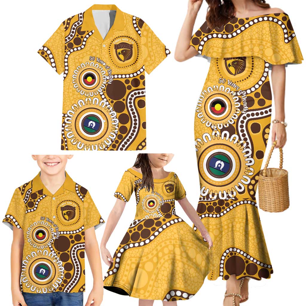 Hawthorn NAIDOC 2026 Personalised Family Matching Mermaid Dress and Hawaiian Shirt 50 Years of Deadly Aboriginal Art