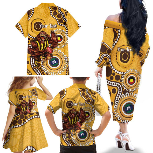 Hawthorn NAIDOC 2026 Personalised Family Matching Off The Shoulder Long Sleeve Dress and Hawaiian Shirt 50 Years of Deadly Aboriginal Art