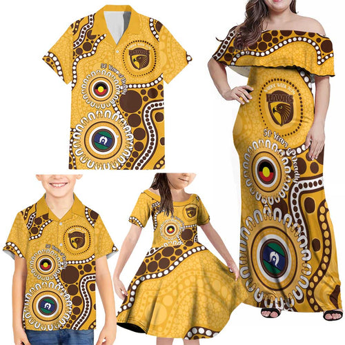 Hawthorn NAIDOC 2026 Personalised Family Matching Off Shoulder Maxi Dress and Hawaiian Shirt 50 Years of Deadly Aboriginal Art