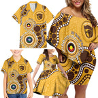 Hawthorn NAIDOC 2026 Personalised Family Matching Off Shoulder Short Dress and Hawaiian Shirt 50 Years of Deadly Aboriginal Art
