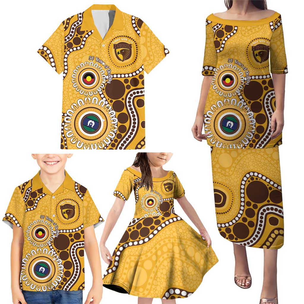 Hawthorn NAIDOC 2026 Personalised Family Matching Puletasi and Hawaiian Shirt 50 Years of Deadly Aboriginal Art