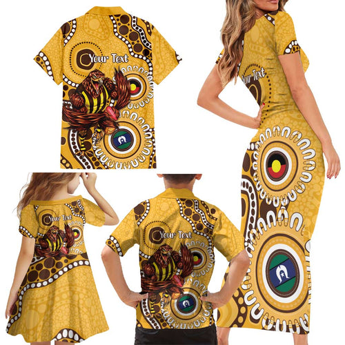 Hawthorn NAIDOC 2026 Personalised Family Matching Short Sleeve Bodycon Dress and Hawaiian Shirt 50 Years of Deadly Aboriginal Art