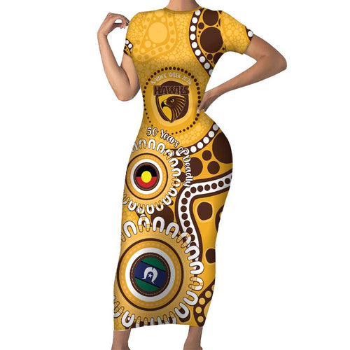 Hawthorn NAIDOC 2026 Personalised Family Matching Short Sleeve Bodycon Dress and Hawaiian Shirt 50 Years of Deadly Aboriginal Art