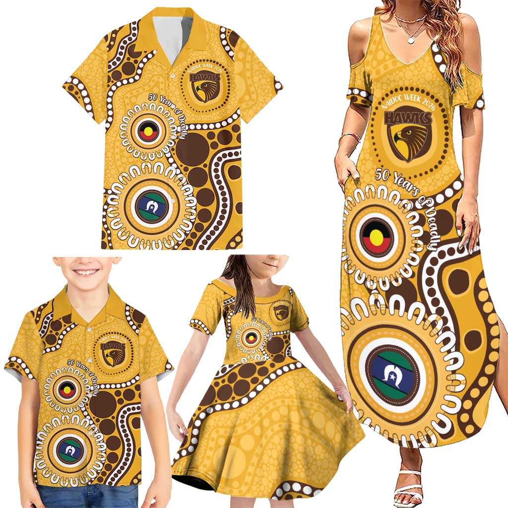 Hawthorn NAIDOC 2026 Personalised Family Matching Summer Maxi Dress and Hawaiian Shirt 50 Years of Deadly Aboriginal Art