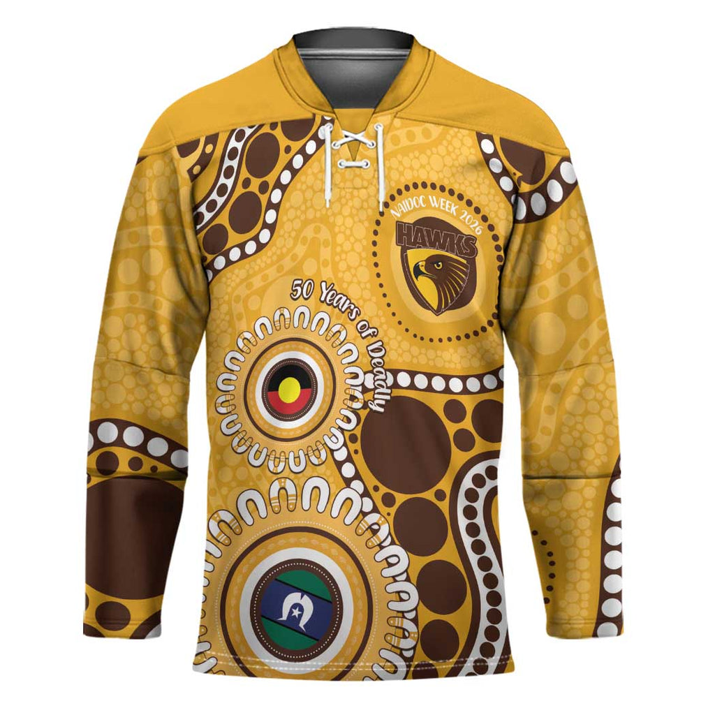 Hawthorn NAIDOC 2026 Personalised Hockey Jersey 50 Years of Deadly Aboriginal Art