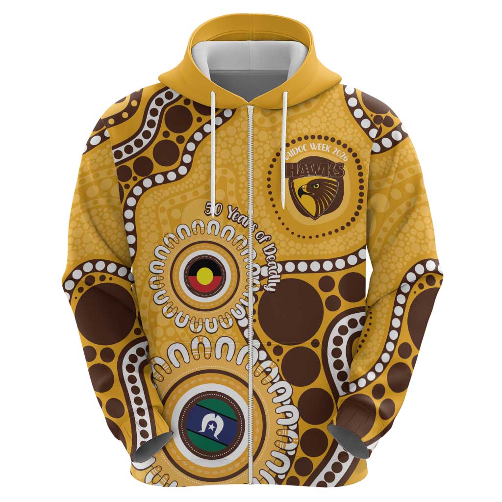 Hawthorn NAIDOC 2026 Personalised Hoodie 50 Years of Deadly Aboriginal Art