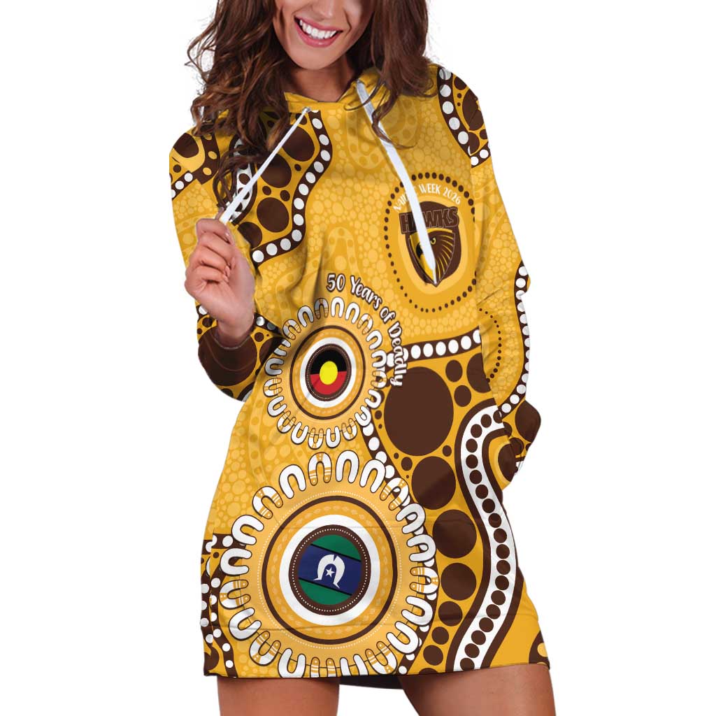 Hawthorn NAIDOC 2026 Personalised Hoodie Dress 50 Years of Deadly Aboriginal Art