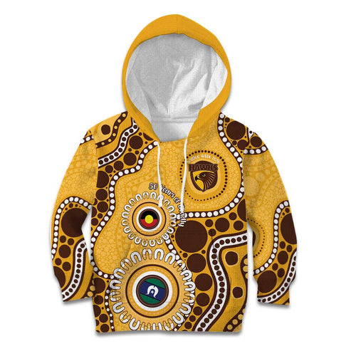 Hawthorn NAIDOC 2026 Personalised Kid Hoodie 50 Years of Deadly Aboriginal Art