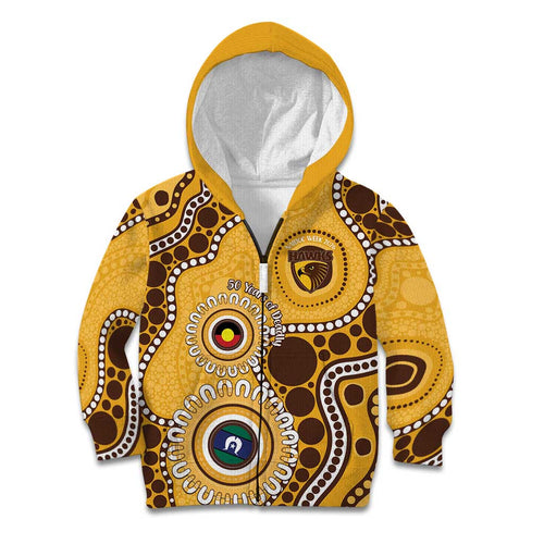 Hawthorn NAIDOC 2026 Personalised Kid Hoodie 50 Years of Deadly Aboriginal Art