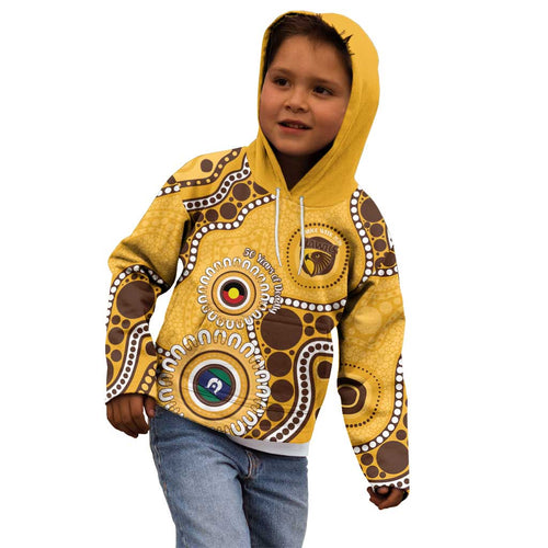 Hawthorn NAIDOC 2026 Personalised Kid Hoodie 50 Years of Deadly Aboriginal Art